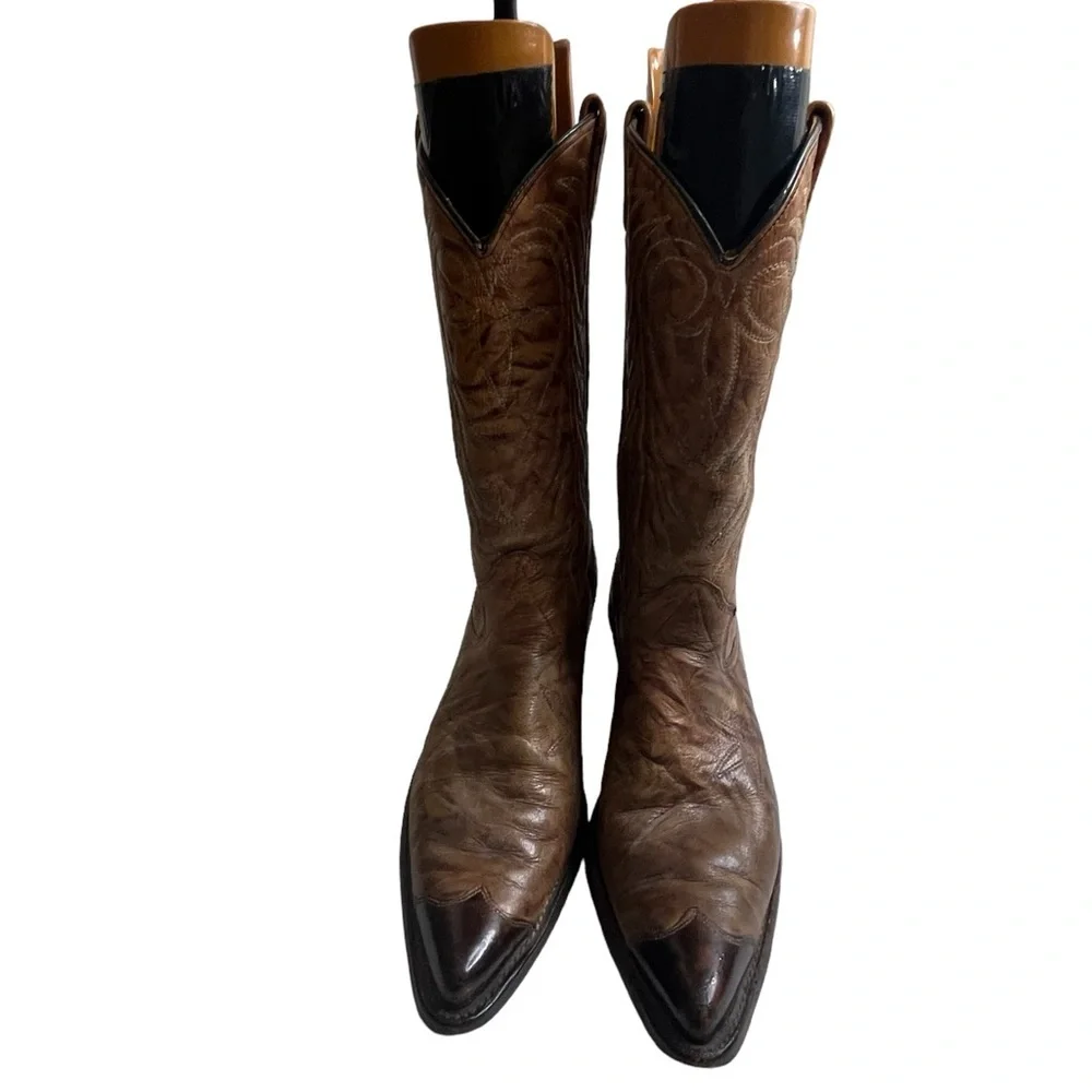 Vintage TEXAS Men's Leather Western Cowboy Boots Size 10.5 D Brown Wing Tip M 81